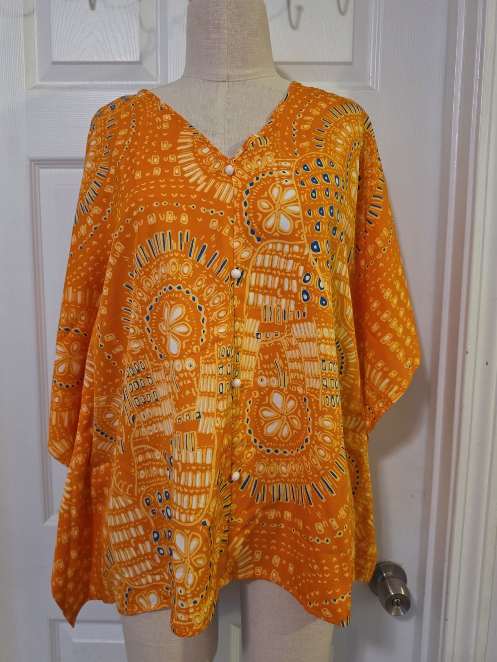 Women's Orange Printed Button-Front Top Size 3X